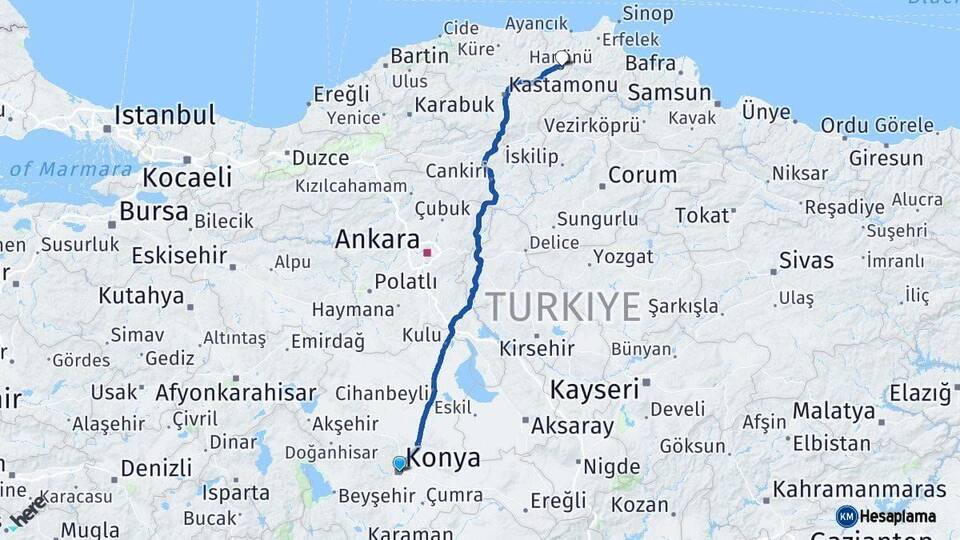 Konya Hanönü Kastamonu Arası Kaç Saat? Yol Haritası, Yakıt, Rota ve Mesafe Hesaplama Konya Hanönü Kastamonu Arası Kaç Km? Kaç Saat? Yol Haritası