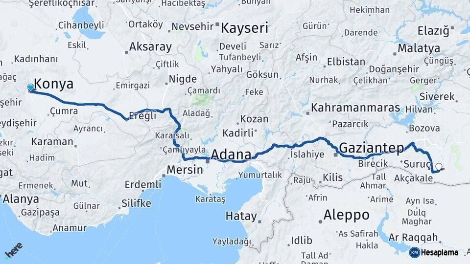 Konya Harran Şanlıurfa Arası Kaç Km - Yol Haritası