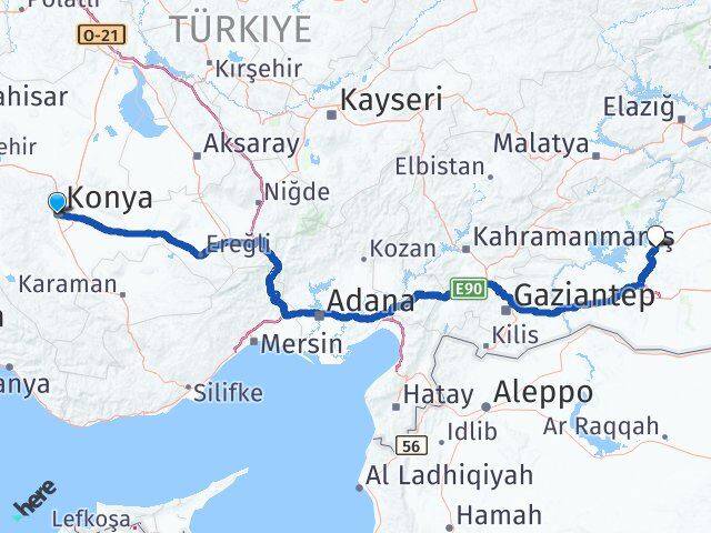 Konya Hilvan Şanlıurfa Arası Kaç Km - Yol Haritası