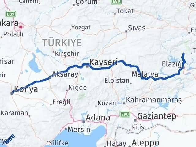 Konya Hozat Tunceli Arası Kaç Km - Yol Haritası