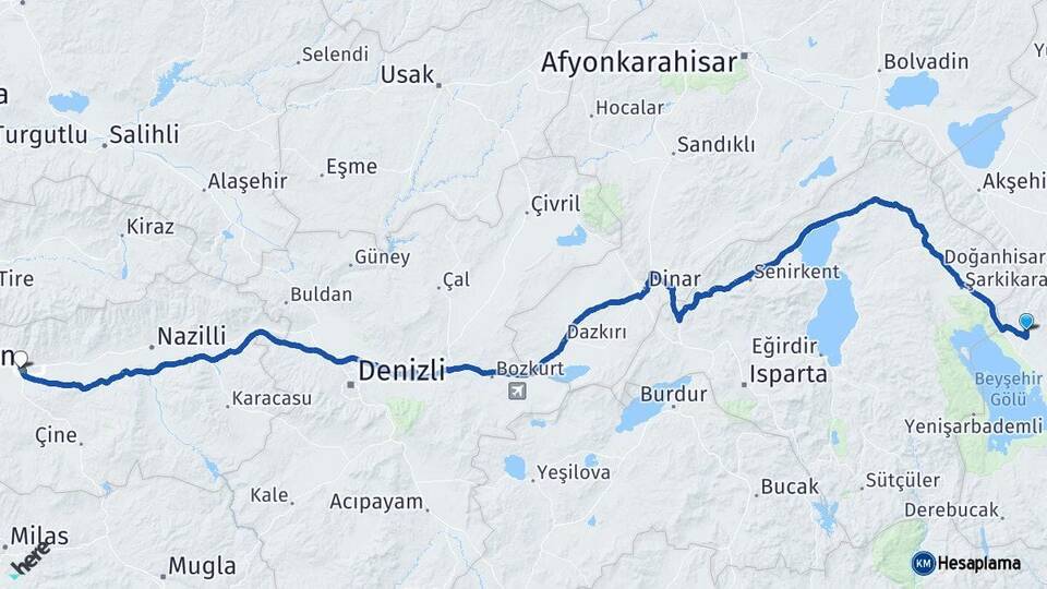 Konya Hüyük Aydın Arası Kaç Km - Yol Haritası