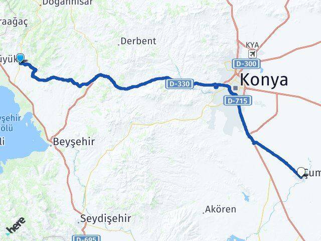 Konya Hüyük Çumra Arası Kaç Km - Yol Haritası