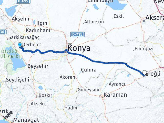 Konya Hüyük Ereğli Arası Kaç Km - Yol Haritası