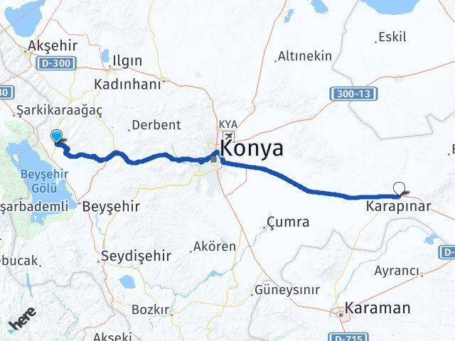 Konya Hüyük Karapınar Arası Kaç Km - Yol Haritası