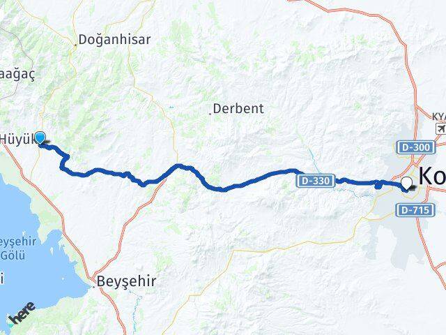 Konya Hüyük Meram Arası Kaç Km - Yol Haritası