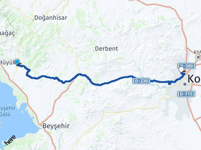 Konya Hüyük Selçuklu Arası Kaç Km - Yol Haritası