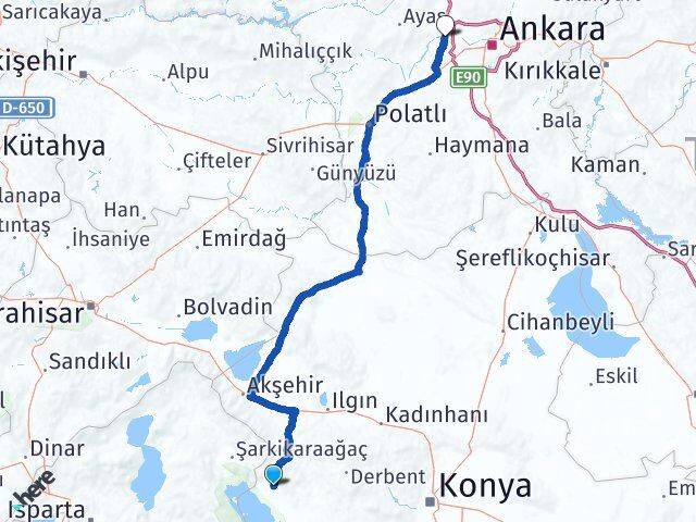 Konya Hüyük Sincan Ankara Arası Kaç Km - Yol Haritası
