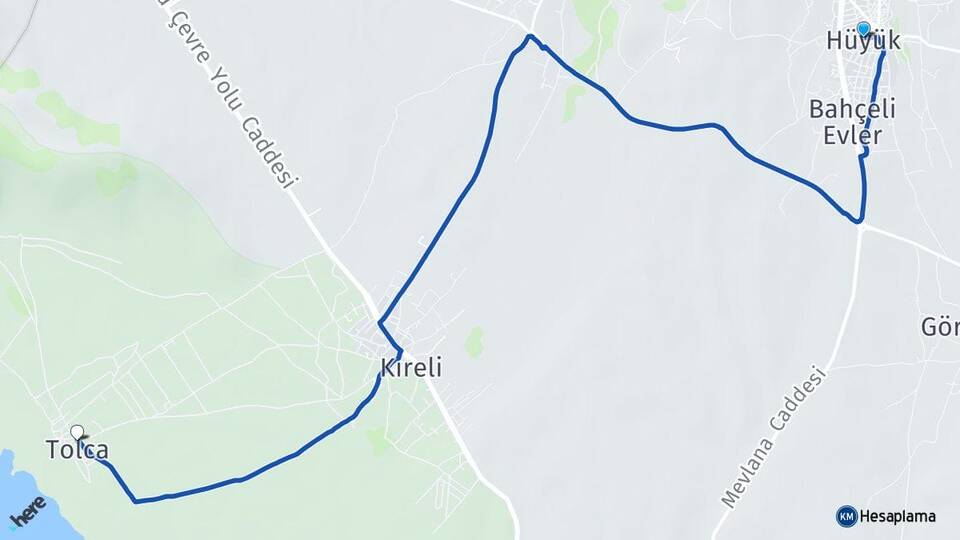 Konya Hüyük Tolca Hüyük Arası Kaç Km - Yol Haritası