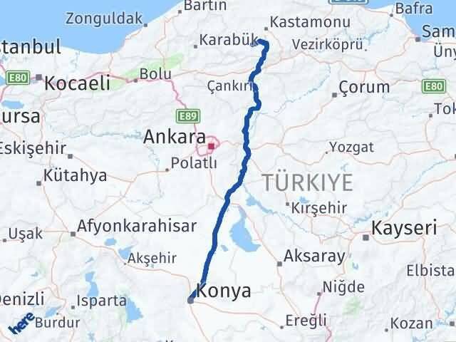 Konya İhsangazi Kastamonu Arası Kaç Km - Yol Haritası