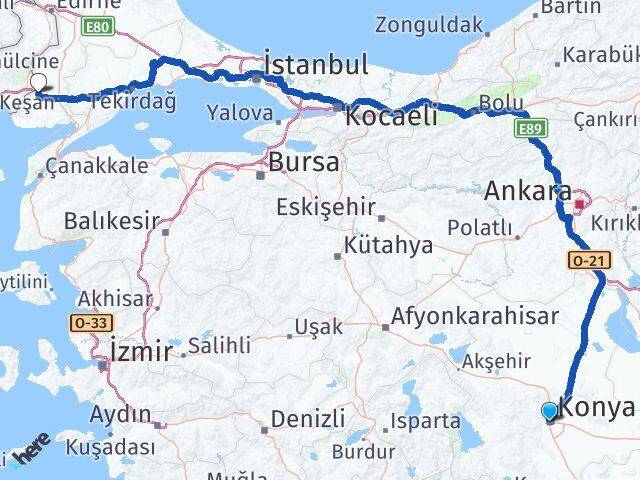 Konya İpsala Edirne Arası Kaç Km - Yol Haritası
