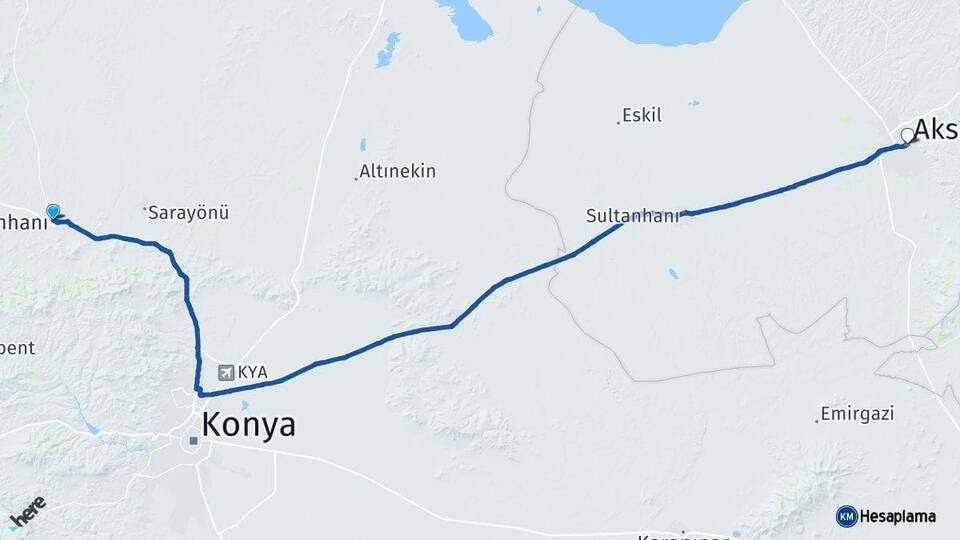 Konya Kadınhanı Aksaray Arası Kaç Km - Yol Haritası