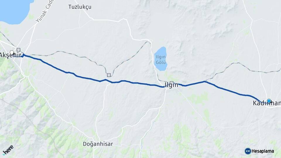 Konya Kadınhanı Akşehir Arası Kaç Km - Yol Haritası