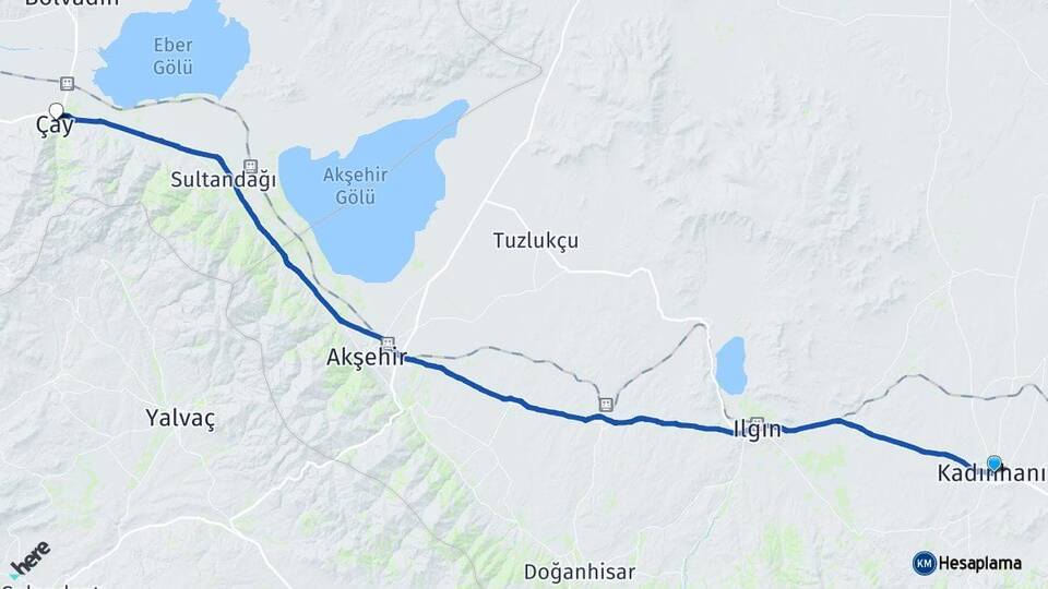 Konya Kadınhanı Çay Afyonkarahisar Arası Kaç Km - Yol Haritası