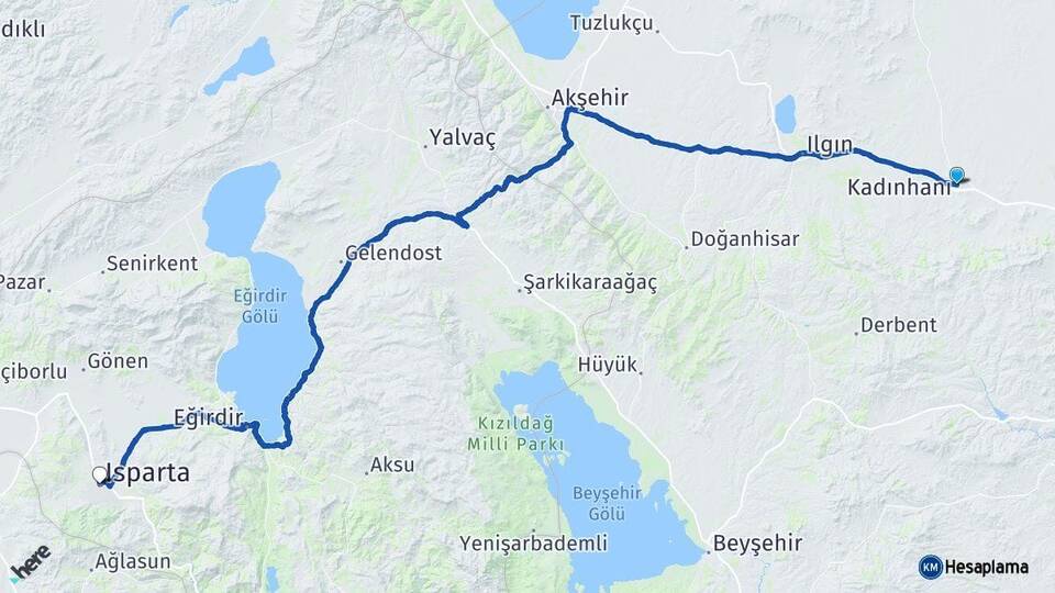 Konya Kadınhanı Isparta Arası Kaç Km - Yol Haritası