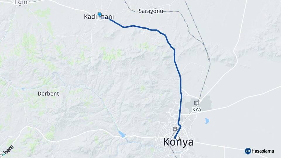 Konya Kadınhanı Karatay Arası Kaç Km - Yol Haritası