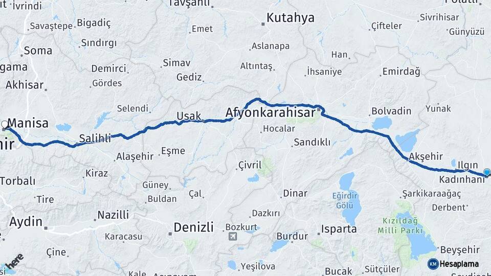 Konya Kadınhanı Manisa Arası Kaç Km - Yol Haritası
