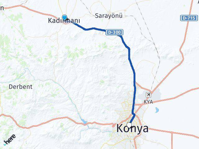 Konya Kadınhanı Meram Arası Kaç Km - Yol Haritası