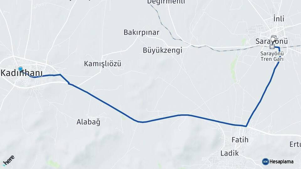 Konya Kadınhanı Sarayönü Arası Kaç Km - Yol Haritası