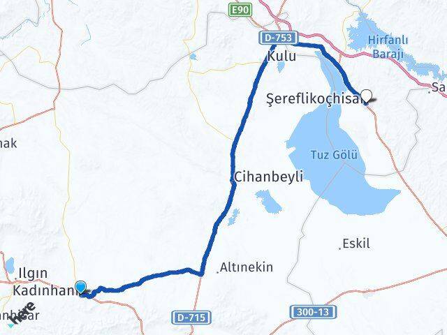 Konya Kadınhanı Şereflikoçhisar Ankara Arası Kaç Km - Yol Haritası