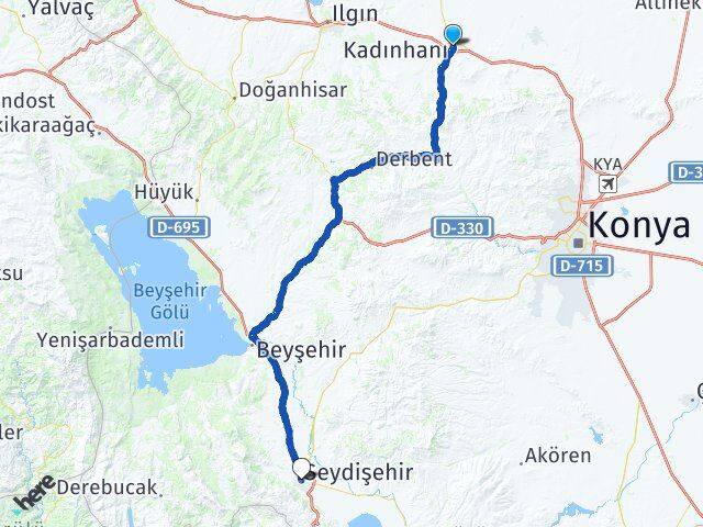Konya Kadınhanı Seydişehir Arası Kaç Km - Yol Haritası