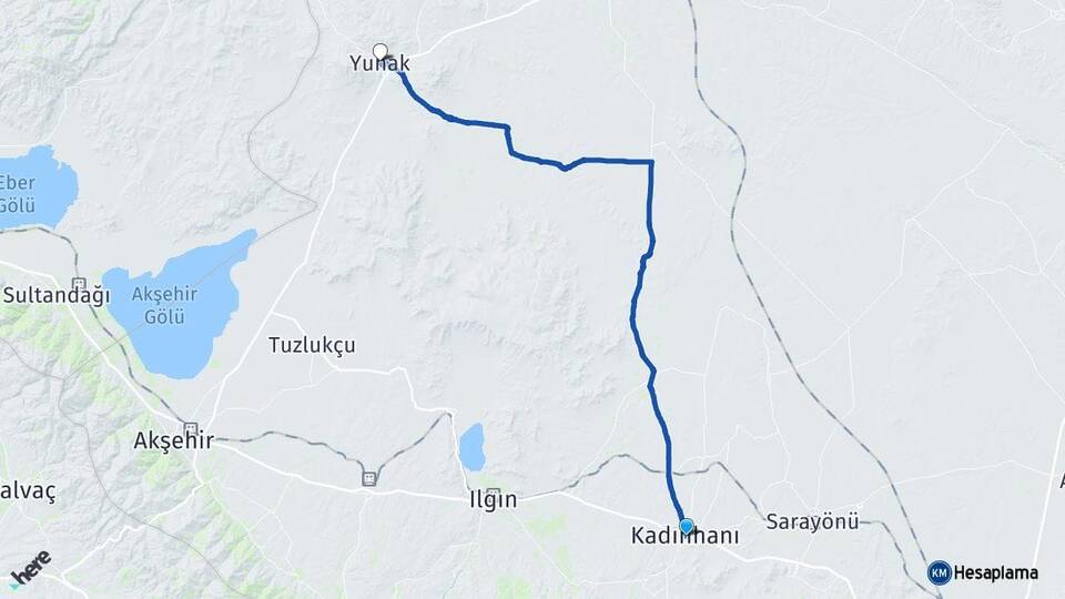 Konya Kadınhanı Yunak Arası Kaç Km - Yol Haritası