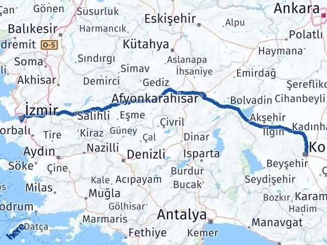 Konya Karabağlar İzmir Arası Kaç Km - Yol Haritası