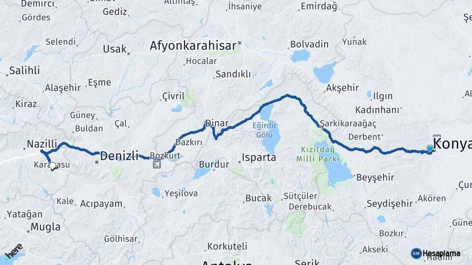 Konya Karacasu Aydın Arası Kaç Km - Yol Haritası