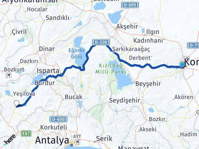 Konya Karamanlı Burdur Arası Kaç Km - Yol Haritası