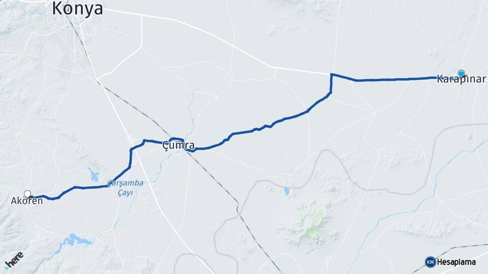 Konya Karapınar Akören Arası Kaç Km - Yol Haritası