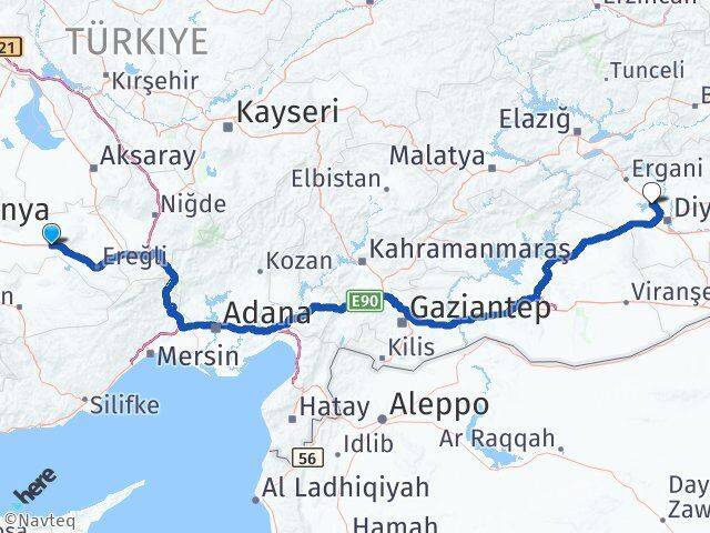 Konya Karapınar Al Yenişehir Diyarbakır Arası Kaç Km - Yol Haritası