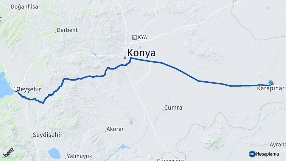 Konya Karapınar Beyşehir Arası Kaç Km - Yol Haritası