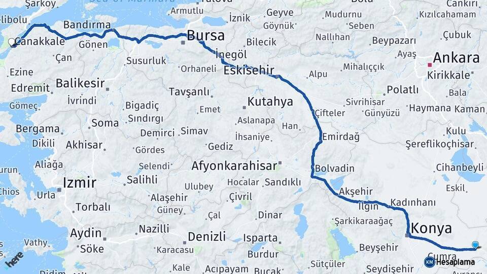 Konya Karapınar Çanakkale Arası Kaç Saat? Yol Haritası, Yakıt, Rota ve Mesafe Hesaplama Konya Karapınar Çanakkale Arası Kaç Km? Kaç Saat? Yol Haritası