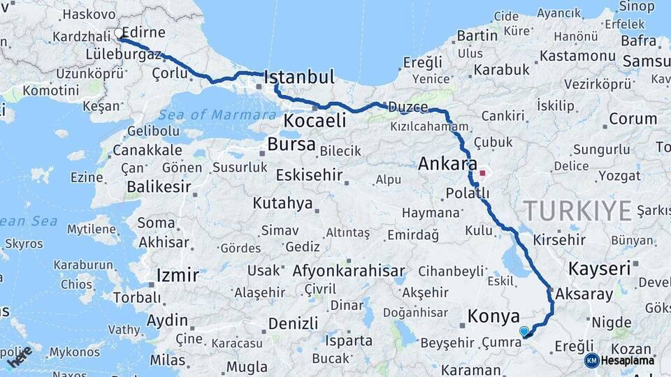 Konya Karapınar Edirne Arası Kaç Saat? Yol Haritası, Yakıt, Rota ve Mesafe Hesaplama Konya Karapınar Edirne Arası Kaç Km? Kaç Saat? Yol Haritası