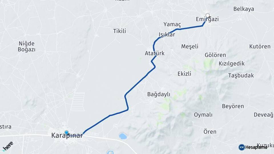 Konya Karapınar Emirgazi Arası Kaç Km - Yol Haritası