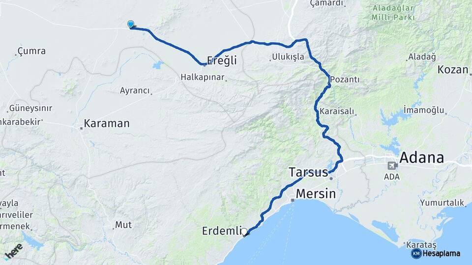 Konya Karapınar Erdemli Mersin Arası Kaç Km - Yol Haritası