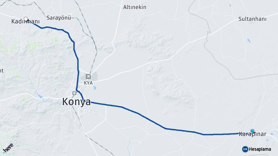 Konya Karapınar Kadınhanı Arası Kaç Km - Yol Haritası