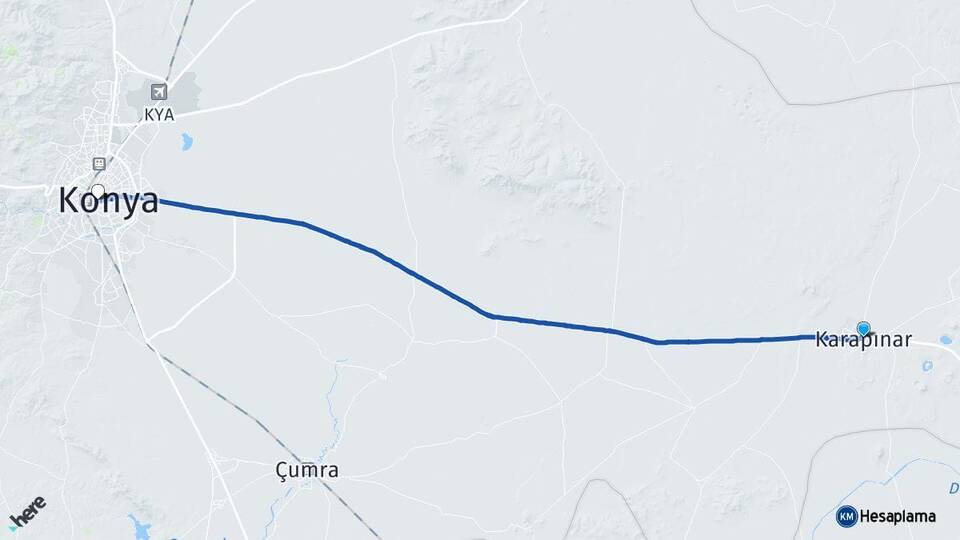 Konya Karapınar Meram Arası Kaç Km - Yol Haritası