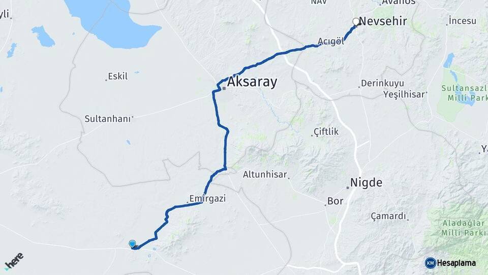 Konya Karapınar Nevşehir Arası Kaç Km - Yol Haritası