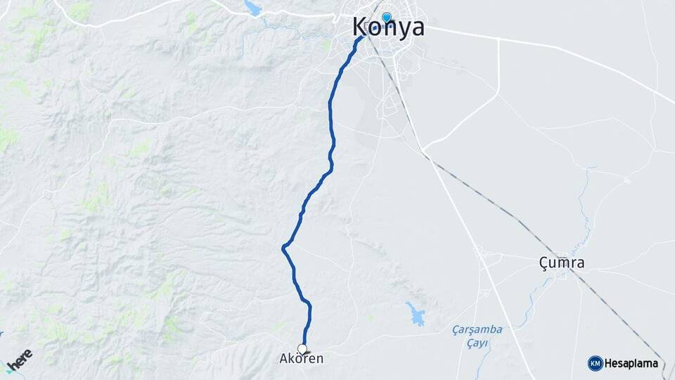 Konya Karatay Akören Arası Kaç Km - Yol Haritası