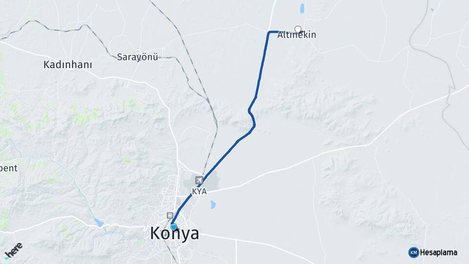 Konya Karatay Altınekin Arası Kaç Km - Yol Haritası