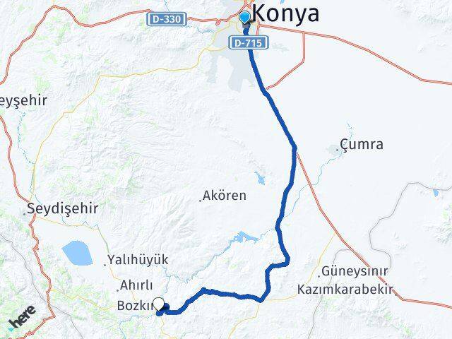 Konya Karatay Bozkır Arası Kaç Km - Yol Haritası