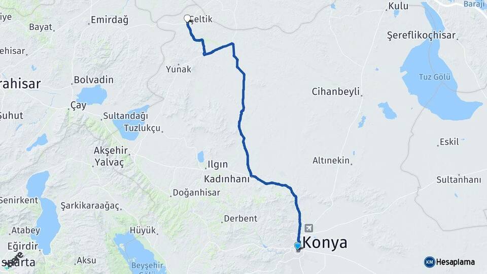 Konya Karatay Çeltik Arası Kaç Km - Yol Haritası