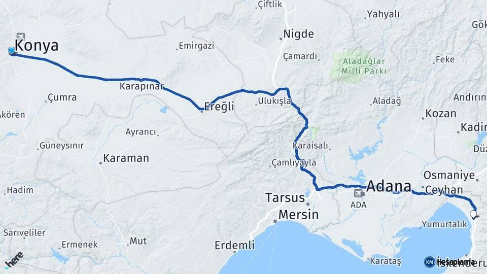 Konya Karatay Dörtyol Hatay Arası Kaç Km - Yol Haritası