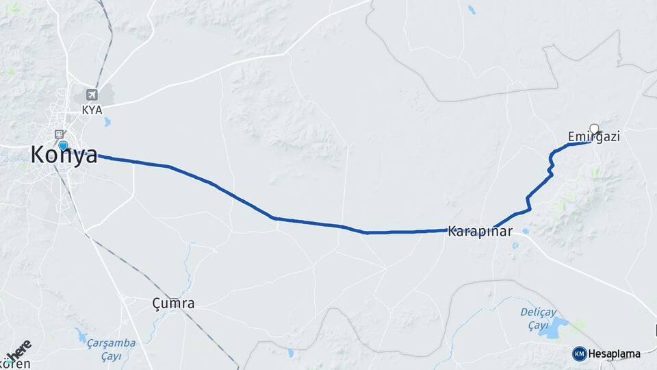 Konya Karatay Emirgazi Arası Kaç Km - Yol Haritası