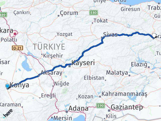 Konya Karatay Erzincan Arası Kaç Saat? Yol Haritası, Yakıt, Rota ve Mesafe Hesaplama Konya Karatay Erzincan Arası Kaç Km? Kaç Saat? Yol Haritası