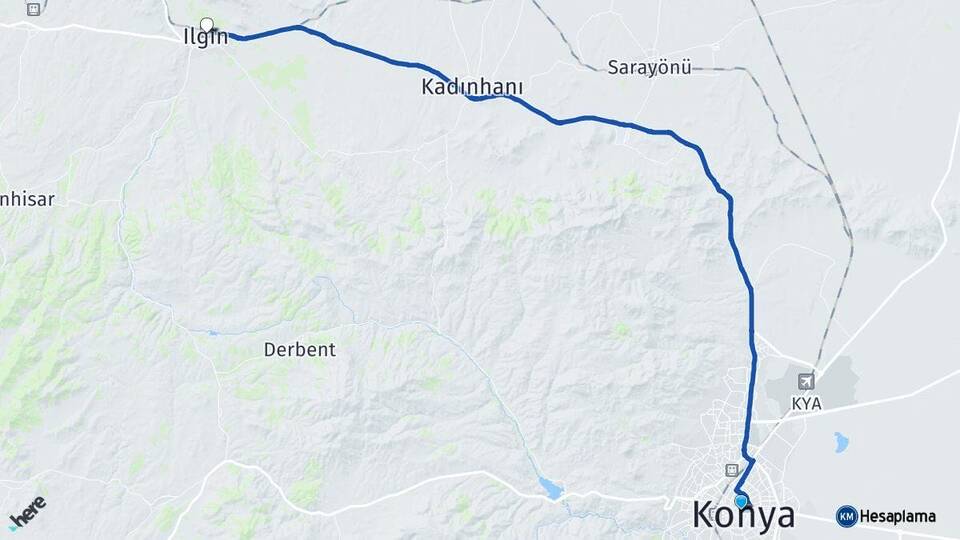 Konya Karatay Ilgın Arası Kaç Km - Yol Haritası