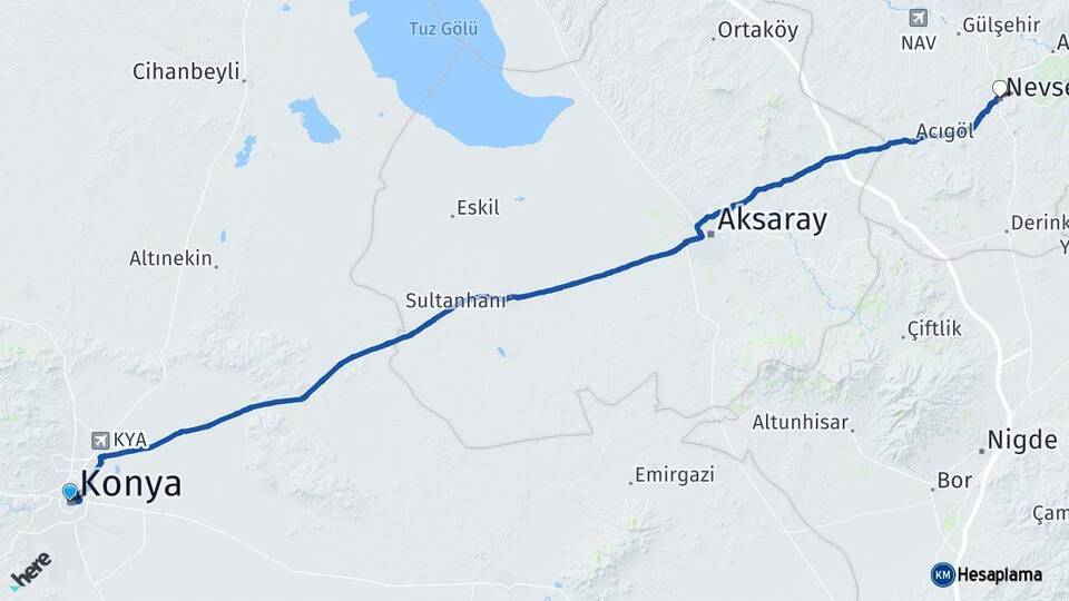 Konya Karatay Nevşehir Arası Kaç Saat? Yol Haritası, Yakıt, Rota ve Mesafe Hesaplama Konya Karatay Nevşehir Arası Kaç Km? Kaç Saat? Yol Haritası