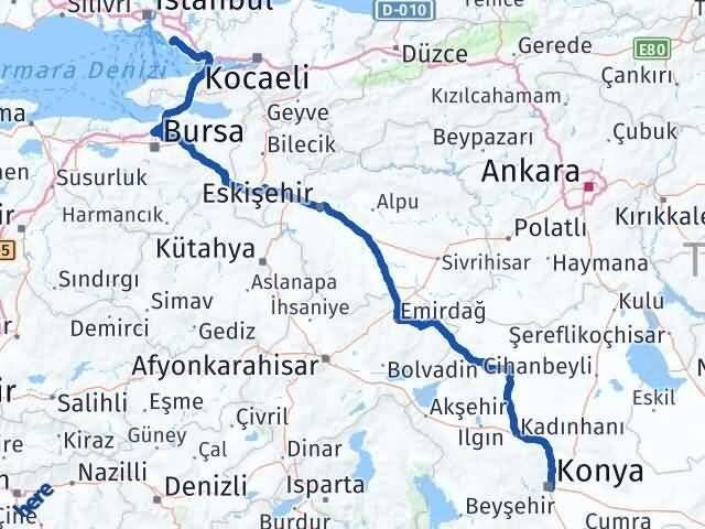 Konya Kartal İstanbul Arası Kaç Km - Yol Haritası