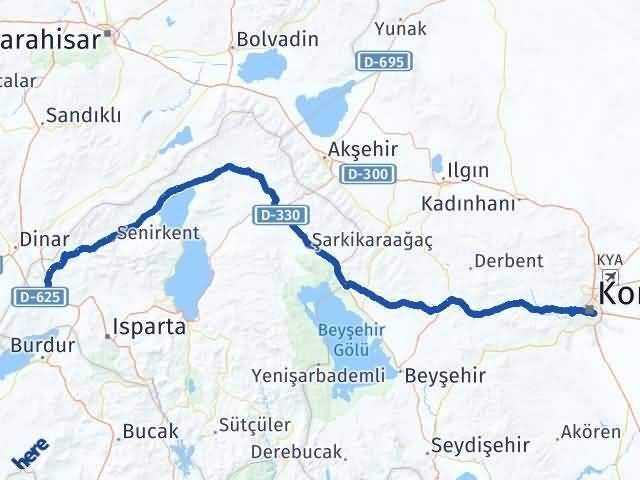 Konya Keçiborlu Isparta Arası Kaç Km - Yol Haritası