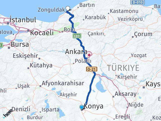 Konya Kilimli Zonguldak Arası Kaç Km - Yol Haritası